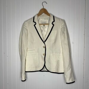 J. Crew Off White and Tipped Linen Two Button Schoolboy Blazer Size 2